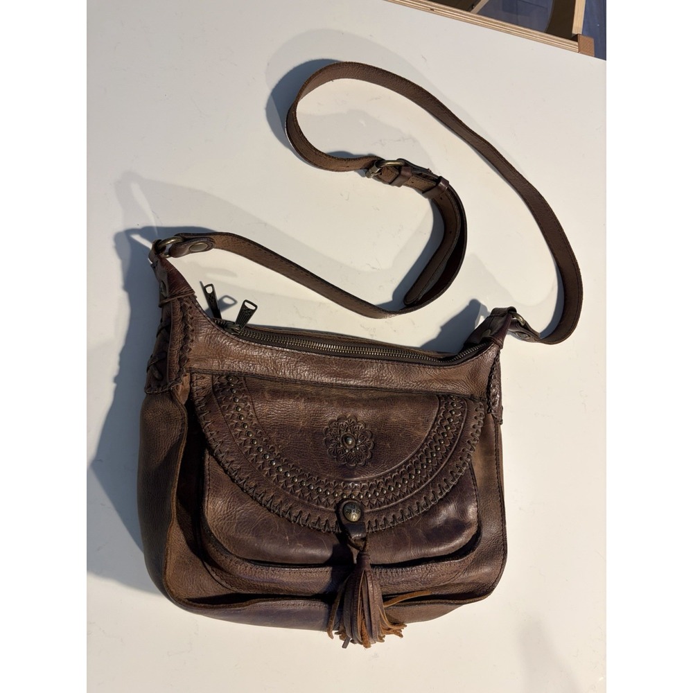Vintage Patricia Nash Italian Leather Brown Satchel Bag